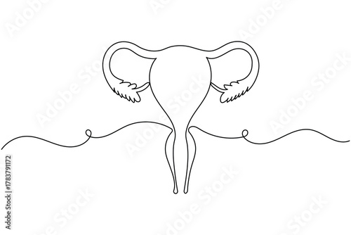 Modern one line uterus and ovary anatomy minimalist drawing