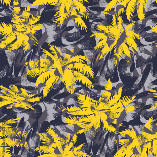Seamless abstract pattern with grunge shapes and chaotic palms