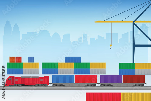 Cargo railway wagon with containers background	
