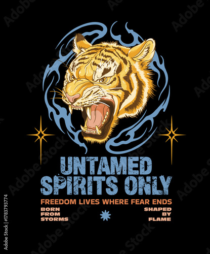 A streetwear design for those who refuse limits and move with fearless energy with tiger head illustration and slogans