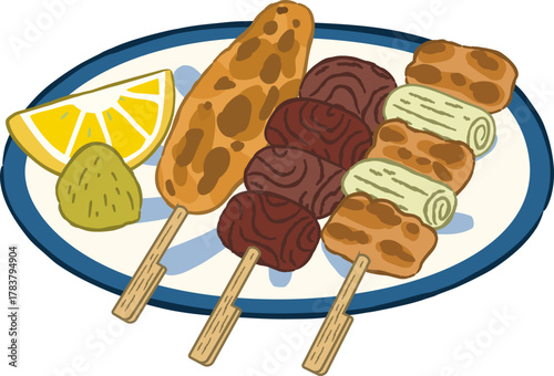 Japanese yakitori grilled chicken skewers vector illustration