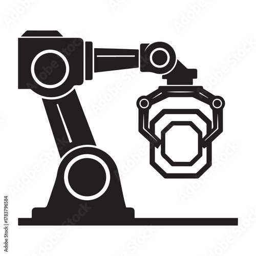 Black Silhouette Icon Of An Industrial Robotic Arm With Gripper automation