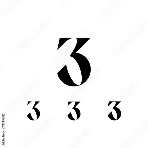 Exquisite Number 3, decorative posh numeral, vector illustration 10EPS
