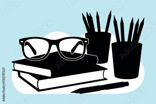 vector illustration of books and pen