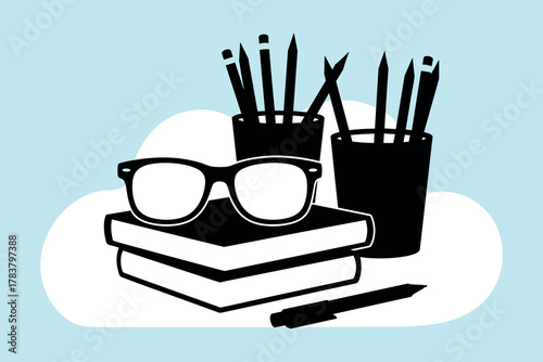 vector illustration of books and pencil