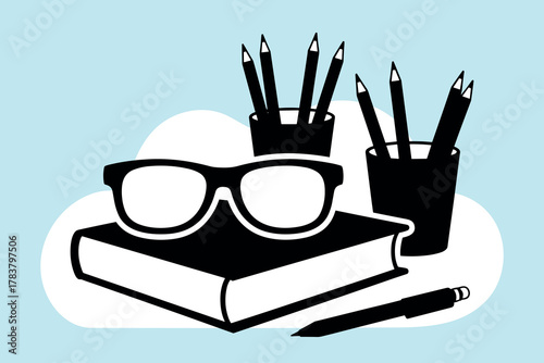 illustration of  pencil and book