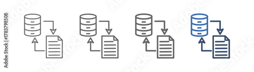 
outline icon sheet data transformation with database design, right and left arrows and document