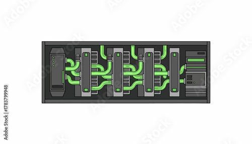Futuristic Server Rack with Liquid Cooling System Illustration for Data Center Infrastructure