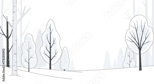 Minimalist Winter Forest Scene with Birch Trees and Snow Clean Vector Illustration for Seasonal Design
