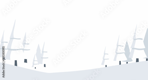 Minimalist Winter Forest Landscape with Snow Covered Evergreen Trees and Gentle Hills Serene Cold Season Nature Scene
