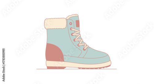 Cozy Light Blue Winter Boot with Fur Lining Isolated Flat Illustration
