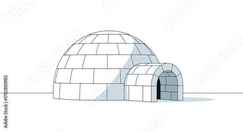 Minimalist Illustration of a Traditional Igloo Home in the Snow
