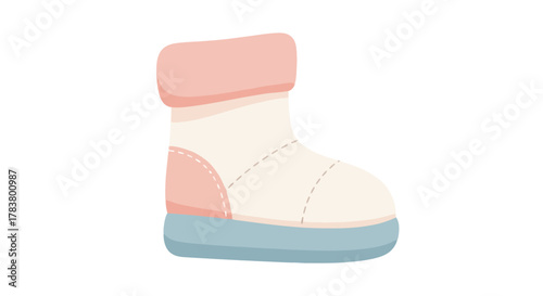 Cute Baby Bootie Illustration Cozy Pink and White Winter Footwear for Little Ones