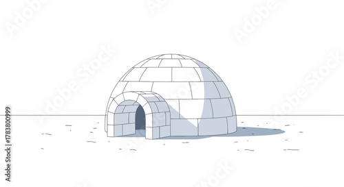Minimalist Line Art Illustration of an Igloo in a Snowy Landscape