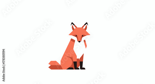 Adorable Geometric Fox Illustration Minimalist Flat Design Sitting Woodland Animal Icon