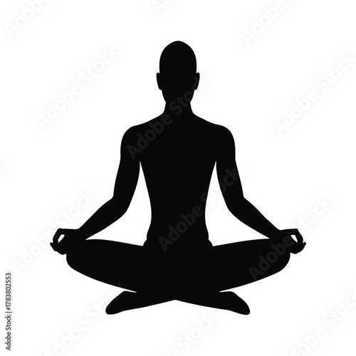 Silhouette of Meditating Person in Lotus Position Peaceful Mindful Vector