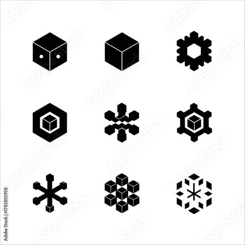 Assortment of snowflake and cube icons