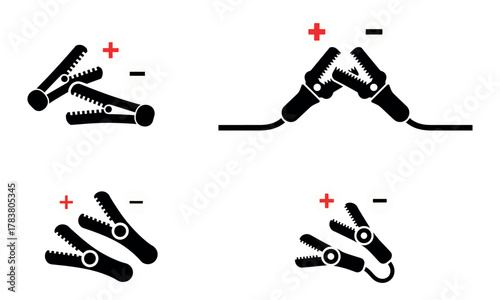 Battery jumper cable clamp icon showing positive and negative connection
