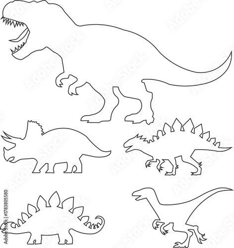 Dinosaur silhouette set vector illustration.Vector illustration of dinosaur silhouette including Stegosaurus, Brontosaurus, Velociraptor,