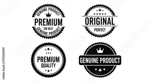 Vector illustration of set of four premium quality genuine product badges and seals