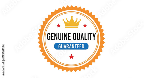 Vector illustration of genuine quality guaranteed seal with crown and stars