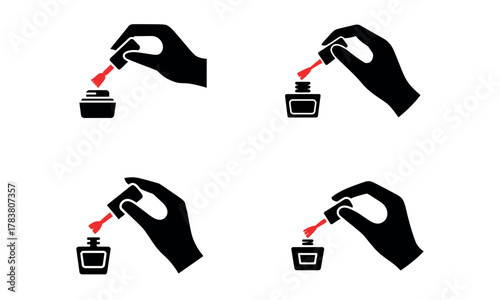 Hand applying nail polish beauty care and manicure icon illustration
