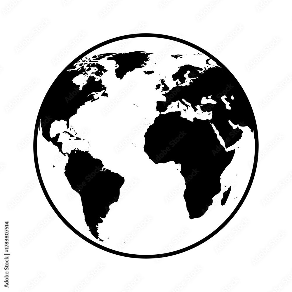 Obraz premium Black and White World Globe Earth Map Illustration