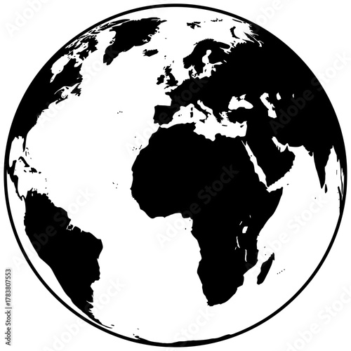 Black and White World Globe Earth Map Illustration