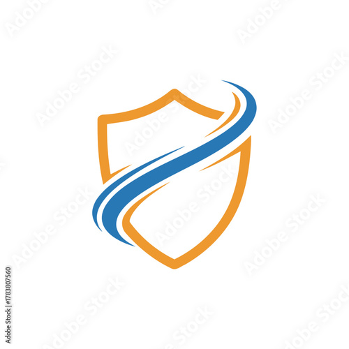 Shield and Curve Path Logo Security and Protection Vector Illustration