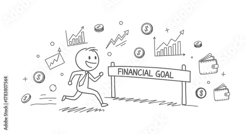 Achieving Financial Goals A Stick Figure's Race Towards Success, Envisioning Growth, Investments, and the Pursuit of Wealth and Prosperity in the Long Run for Future Security