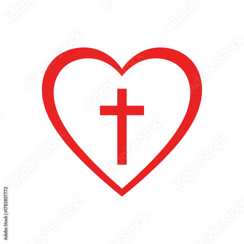 Christian Heart Cross Symbol Illustration for Faith and Love Religion Icon