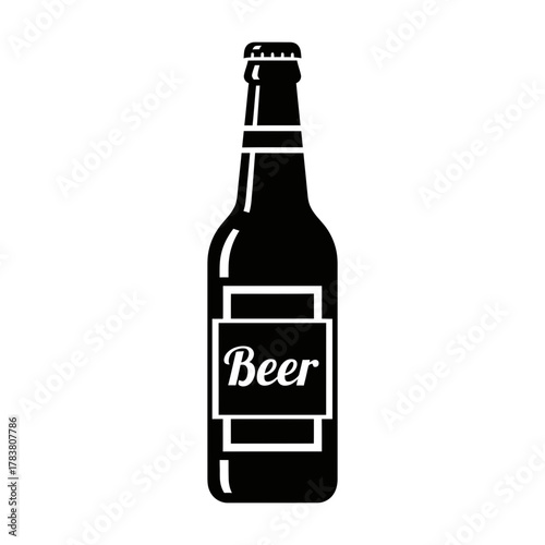 Beer Bottle Silhouette Black and White Vector Illustration