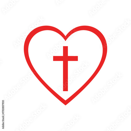Christian Heart Cross Symbol Illustration for Faith and Love Religion Icon