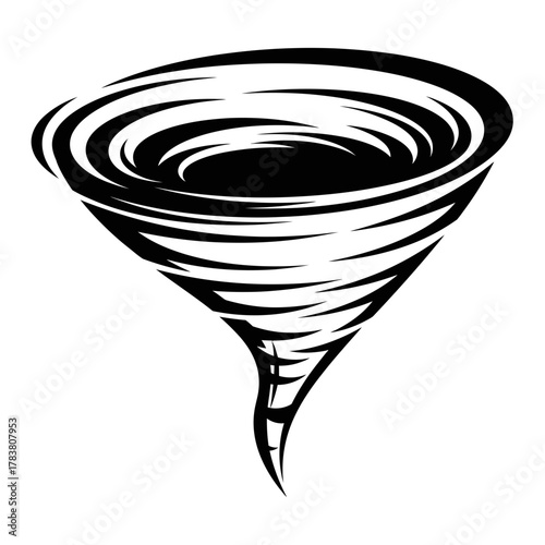 Powerful Tornado Swirl Black and White Vector Illustration
