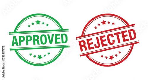 Vector illustration of two rubber stamps, one green saying approved and one red saying rejected