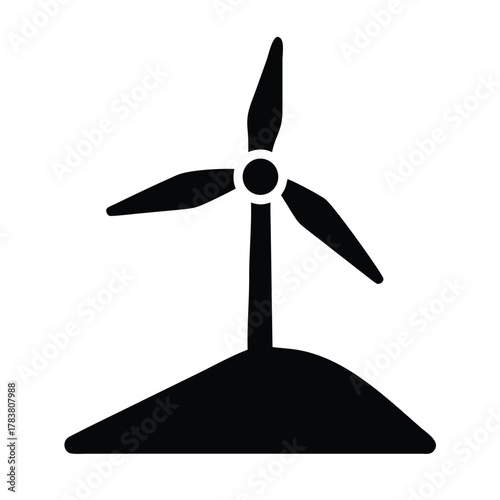 Two wind turbines vector illustration under cloudy sky with motion silhouette