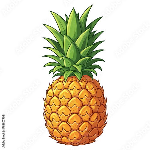 Pineapple Fruit Illustration with Tropical Leaves and Juicy Texture