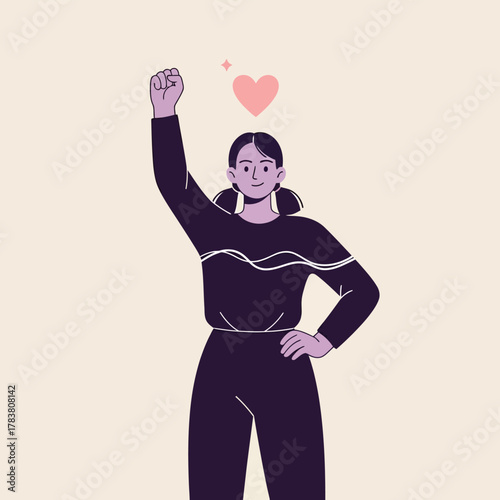 Empowered woman raising her fist a symbol of strength and love vector illustration for social media and advocacy transparent background