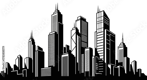 Modern City Skyline Skyscraper Illustration Urban Buildings Silhouette