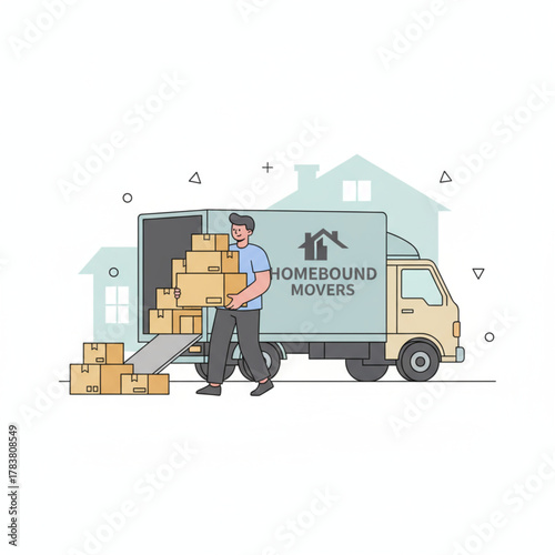 Couriers Loading Packages into Delivery Truck Illustration
