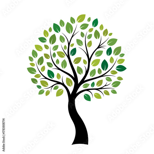 Green Leaf Tree Illustration with Nature and Eco Growth Symbol