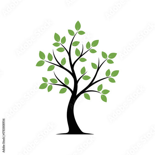 Green Leaf Tree Illustration with Nature and Eco Growth Symbol
