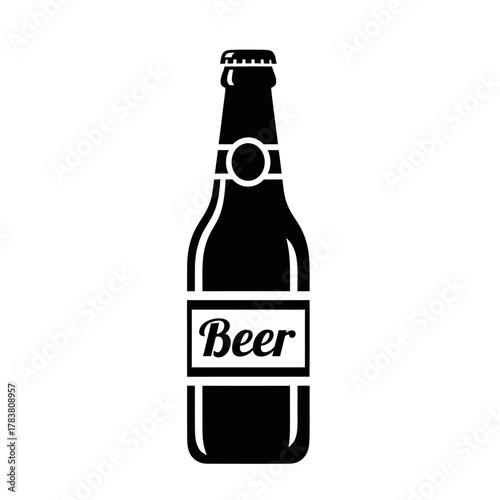 Beer Bottle Silhouette Black and White Vector Illustration