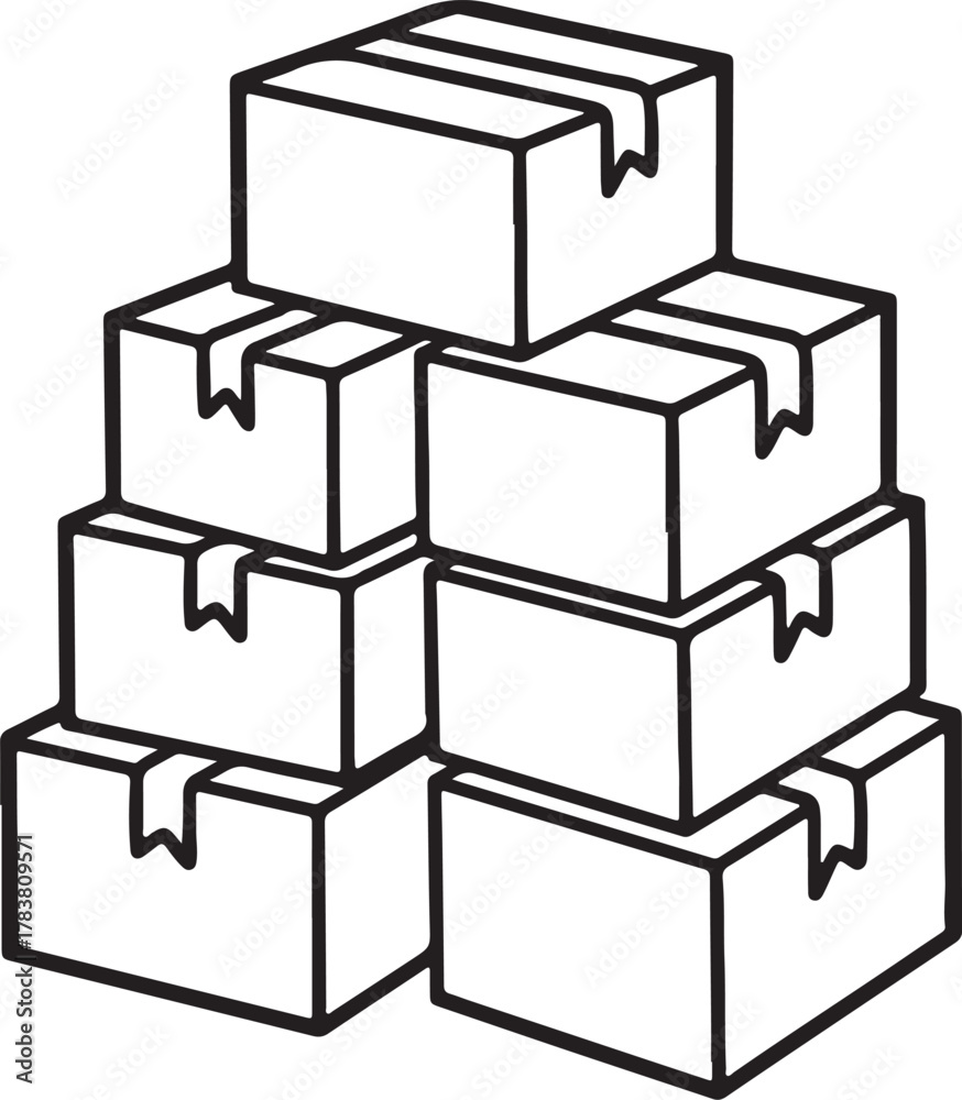 Obraz premium cardboard box Line Art Illustration, Coloring Book Page Line Art Drawing