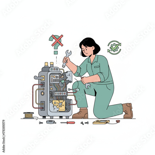 Technician Repairing Engine or Machine Maintenance Illustration