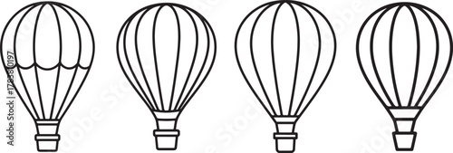 set of hot air balloon Line Art Illustration, Coloring Book Page Line Art Drawing