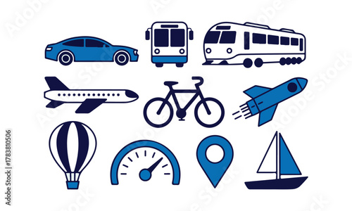 Abstract transport and travel modes vector icons