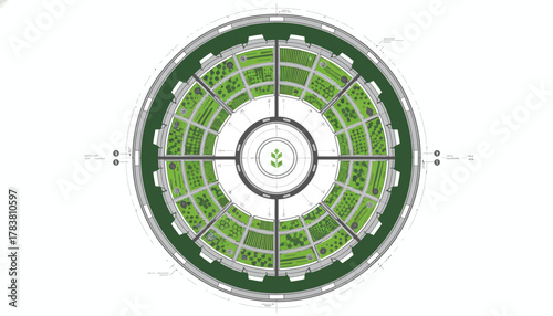 Detailed Circular Smart Farm Blueprint: Modern Urban Agriculture and Controlled Environment System Diagram