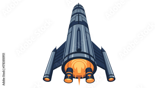 Dynamic Vector Illustration of a Launching Rocket with Fiery Thrust, Symbolizing Startup Growth and Future Ambition