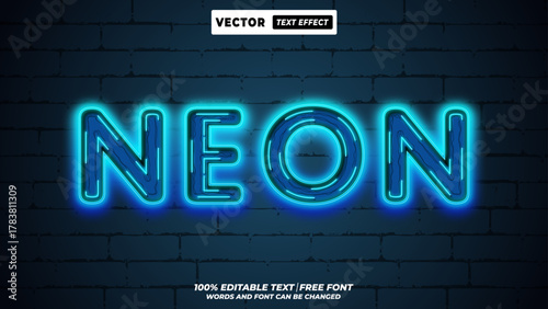 Futuristic style neon glow editable vector text effect. Bold neon coloured typography design for future innovation network branding.